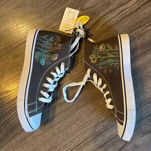NWT Hand-Painted Floral High-Top Sneakers | One of a Kind Size 8